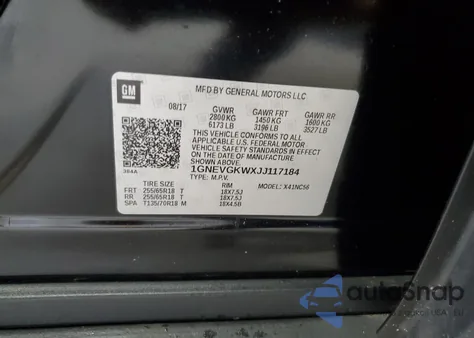 2018 Chevrolet Traverse Lt z USA, uszkodzony, nr VIN 1GNEVGKWXJJ117184